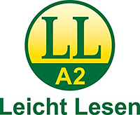 Kreis mit Text: LL, A2, Leicht Lesen